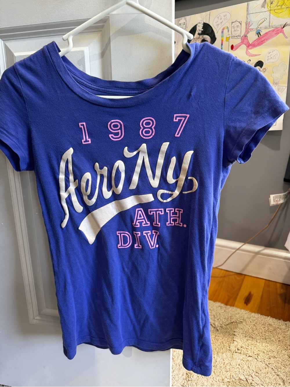 Aeropostale Royal Blue Short-Sleeve Logo Tee with Pink & White Graphic
